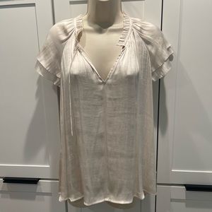 Banana Republic-Ruffle Collar, Flutter Sleeve, VNeck, Satin Blouse, Pearl/Large